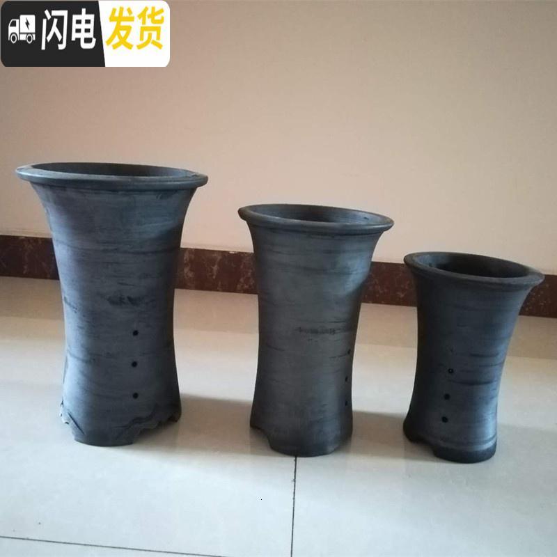 三维工匠古典手工黑陶大号兰花盆兰花专用透气泥盆君子兰老式陶瓷盆泥瓦盆 特惠美人腰大号四个装 中等花盆容器