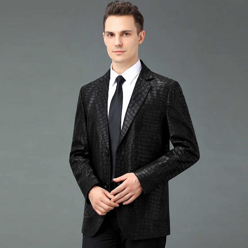 免费试穿 100%头层真皮潮牌皮西服男外套2025秋季男士上衣皮西装韩版男休闲皮衣新款外套潮海宁鳄鱼皮夹克大码男装高清大图