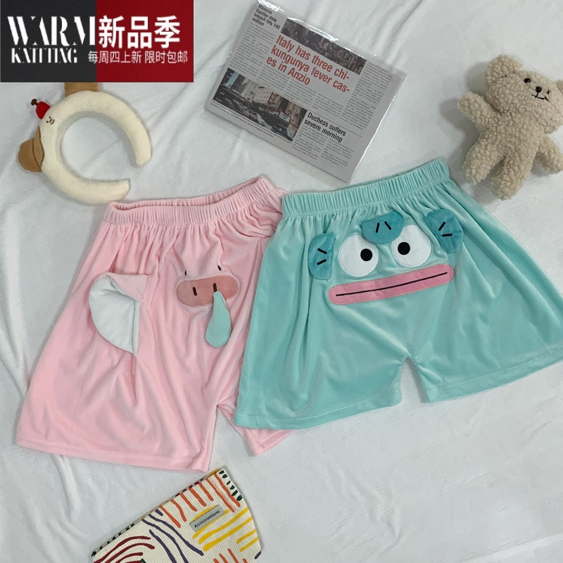 SHANCHAO大象短裤情侣夏季法兰绒睡裤卡通小丑鱼裤子男女鼻涕猪家居裤