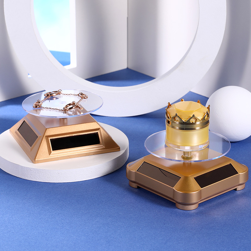 万控旋转展示台太阳能首饰架圆角金色承重500克以下高清大图