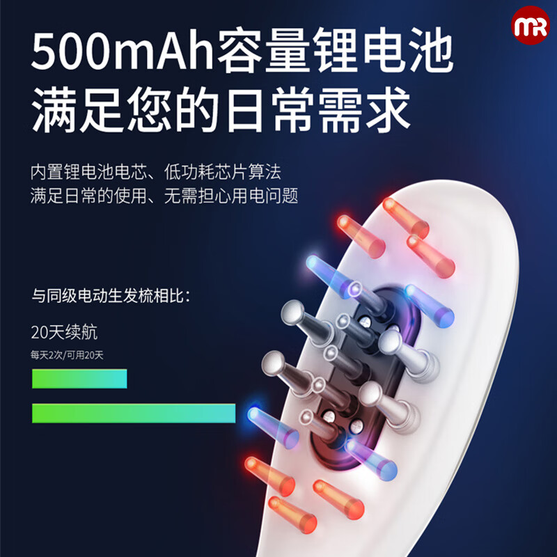 摩飞(MORPHYRICHARDS)健发按摩梳 红蓝光波震动舒缓按摩器 长柄梳按摩头皮MF3108pro高清大图