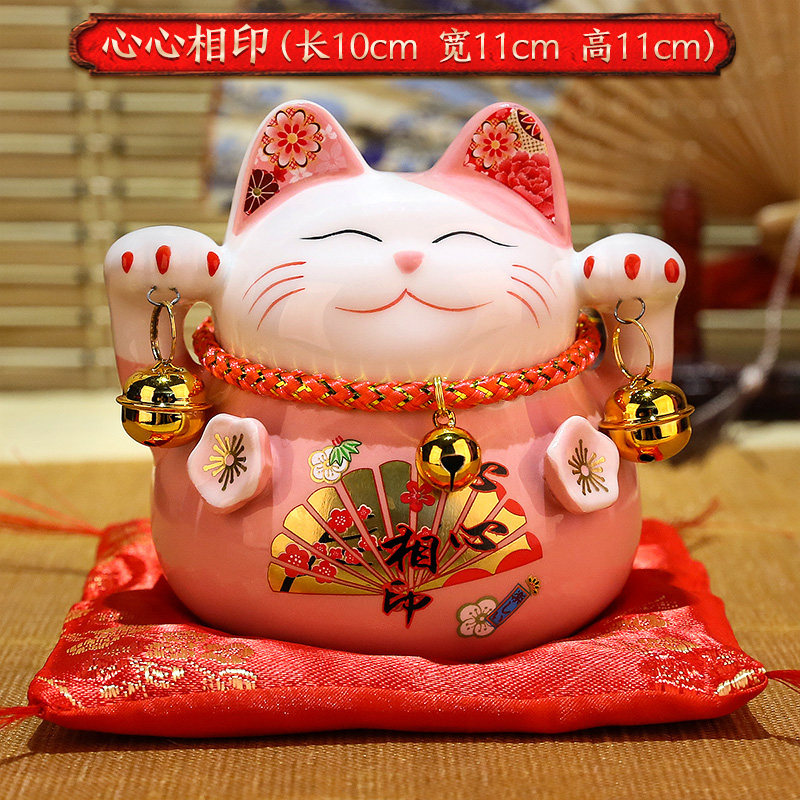 猫小摆件 店铺开业小号家居客厅礼品陶瓷存钱储蓄罐 三维工匠 4寸粉猫[心心相印]猫高清大图