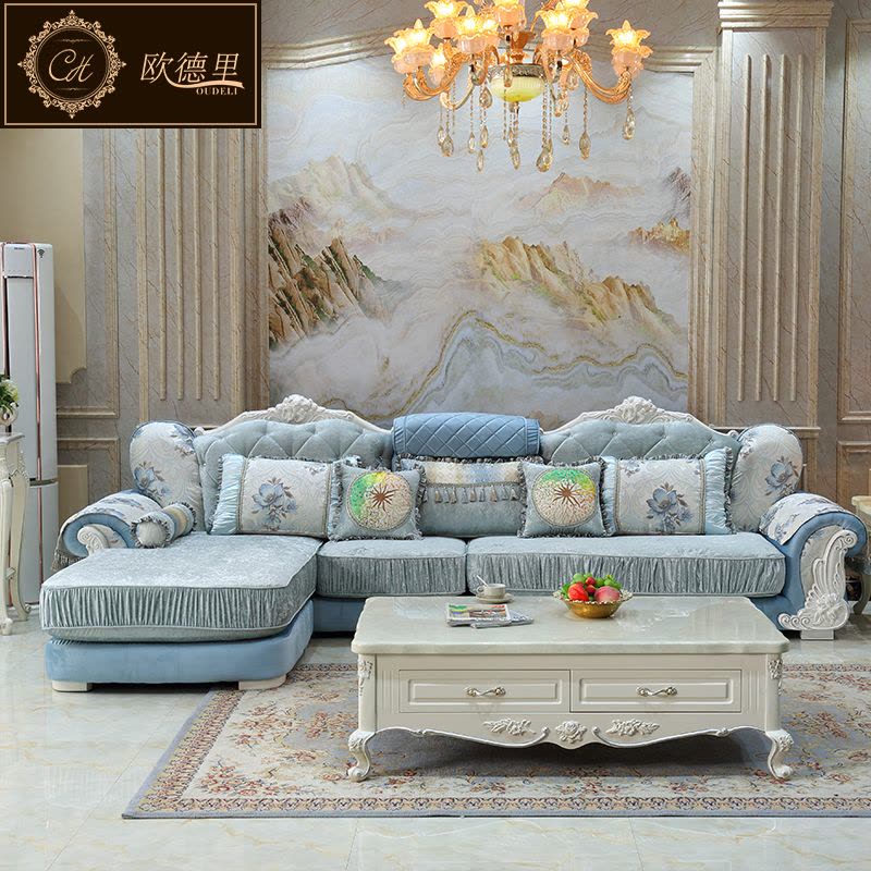 欧式沙发布艺组合客厅奢华大小户型转角贵妃布艺沙发简欧套装家具图片