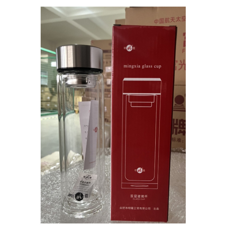 明霞 双层玻璃水杯450ml高清大图