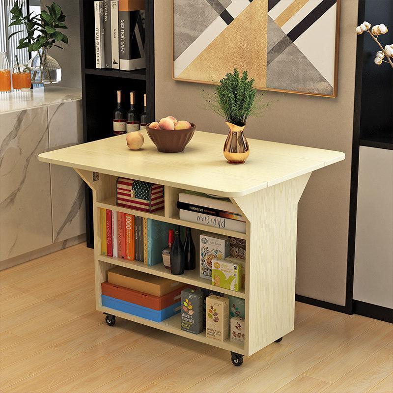 汐岩简易折叠桌子多功能家用小户型折叠餐桌可移动厨房储物柜客厅边柜 80*80白枫色单桌（圆角）