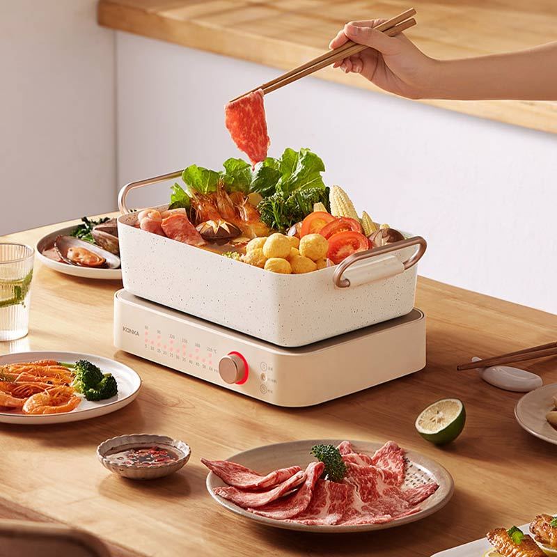 康佳(KONKA)多功能料理锅KZG-PS1多用途电烤锅电火锅烤肉煎煮涮烤一体锅多功能料理锅宿舍电煮锅迷你简餐机