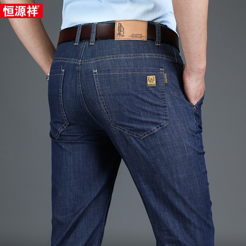恒源祥中年男士牛仔裤夏季薄款宽松休闲长裤中老年爸爸弹力仔恒高清大图