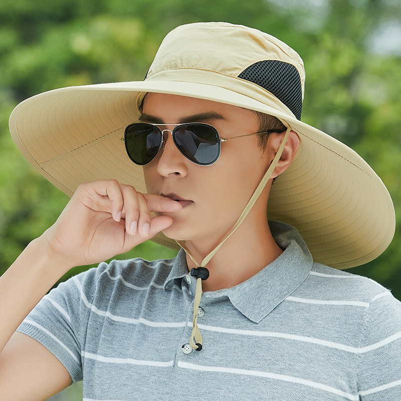 防晒帽男夏季户外透气钓鱼帽垂钓男士太阳帽子遮阳帽大帽檐渔夫帽浅