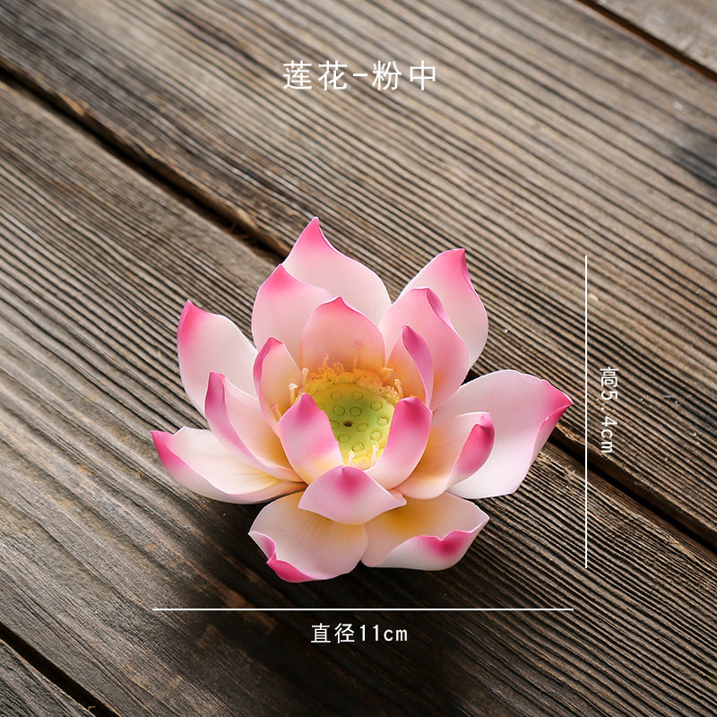 纯手工陶瓷莲花白色粉艺术品家居搭配博古架根摆件收纳袋 三维工匠 手工莲花（红色小）