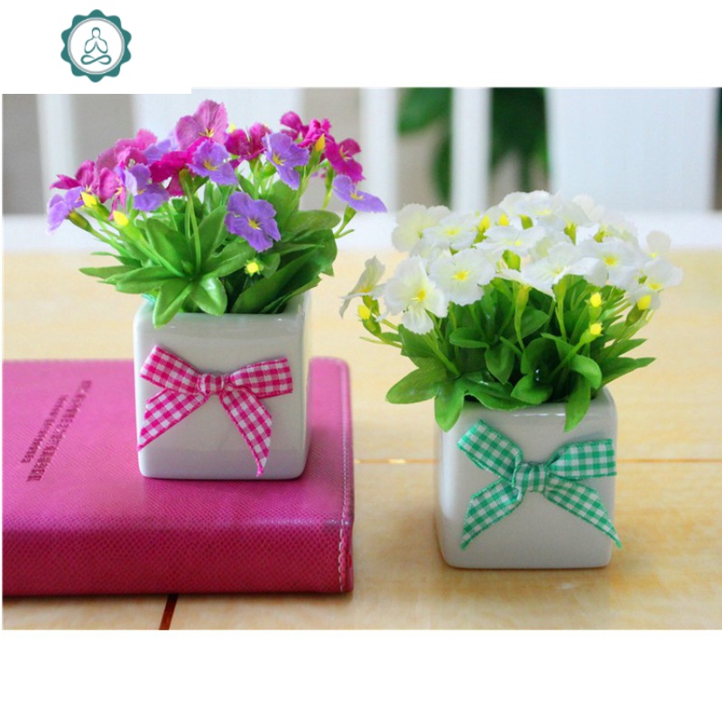 假花仿真花装饰花盆栽迷你盆栽小盆栽家居装饰品仿真花小摆件封后布袋花瓶春玫瑰紫仿真植物图片 高清实拍大图 苏宁易购