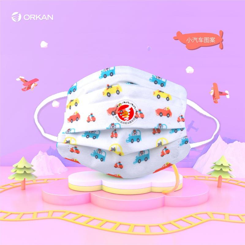 Orkan防颗粒物精油R7090E爆珠KN90熔喷布儿童专用幼儿园学生上学卡通防飞沫防霾细菌20只装活性印染泡泡纱口罩蓝