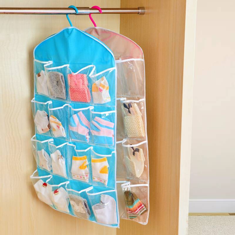 透明16格衣柜挂式收纳袋后内衣袜子墙壁衣橱收纳挂袋储物袋