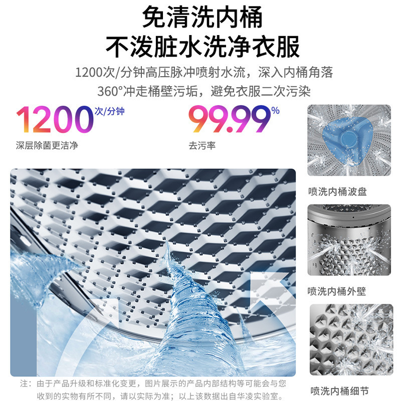 【美的出品】华凌10kg大容量全自动 波轮洗衣机 家用宿舍租房适用 美的波轮 智利灰 HB100-C1H-H01MH