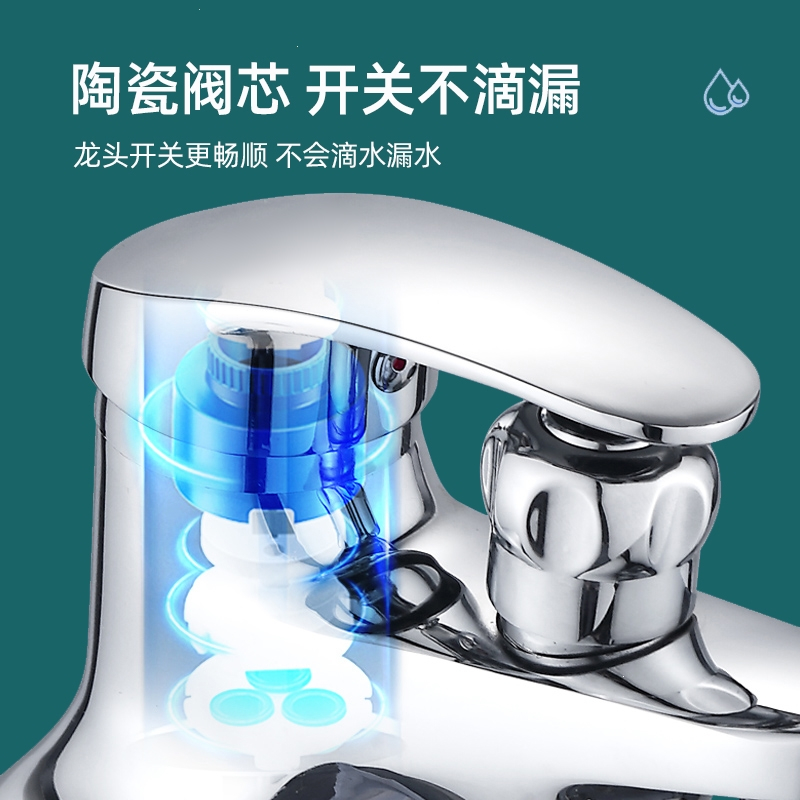 洗脸池洗手盆双孔水龙头带淋浴花洒三联混水阀冷热水双用洗澡龙头