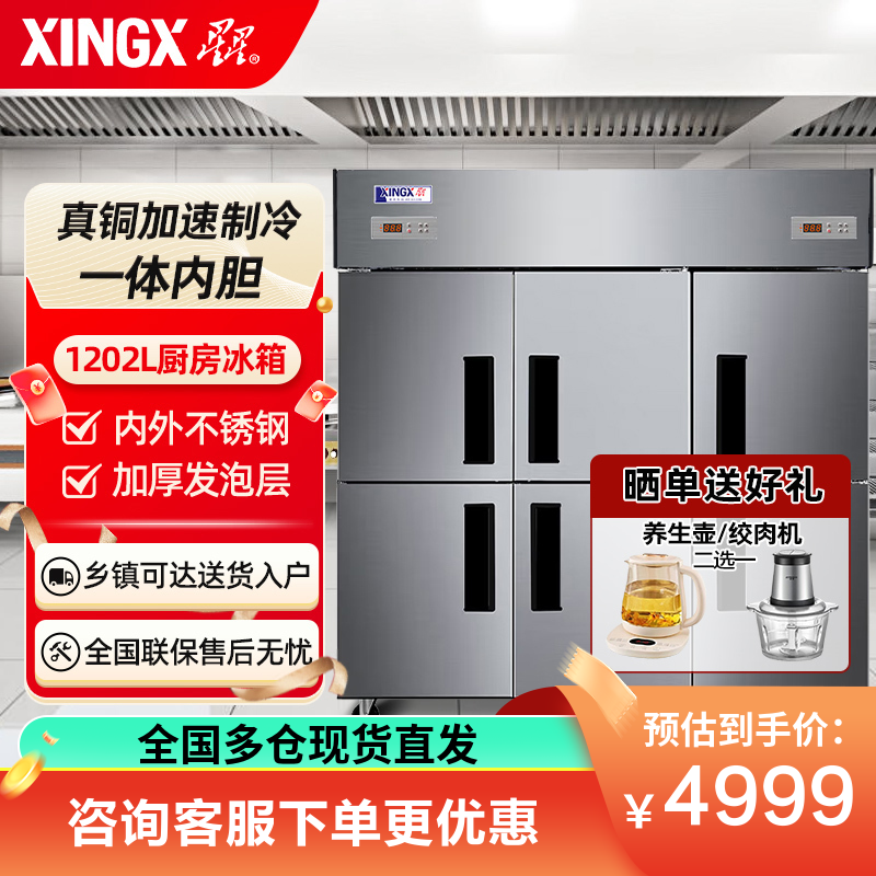 星星（XINGX）1202升商用冷柜立式不锈钢厨房冷柜双温纯铜餐饮酒店六门冰箱 纯铜六门双温款 BCD-1300TE