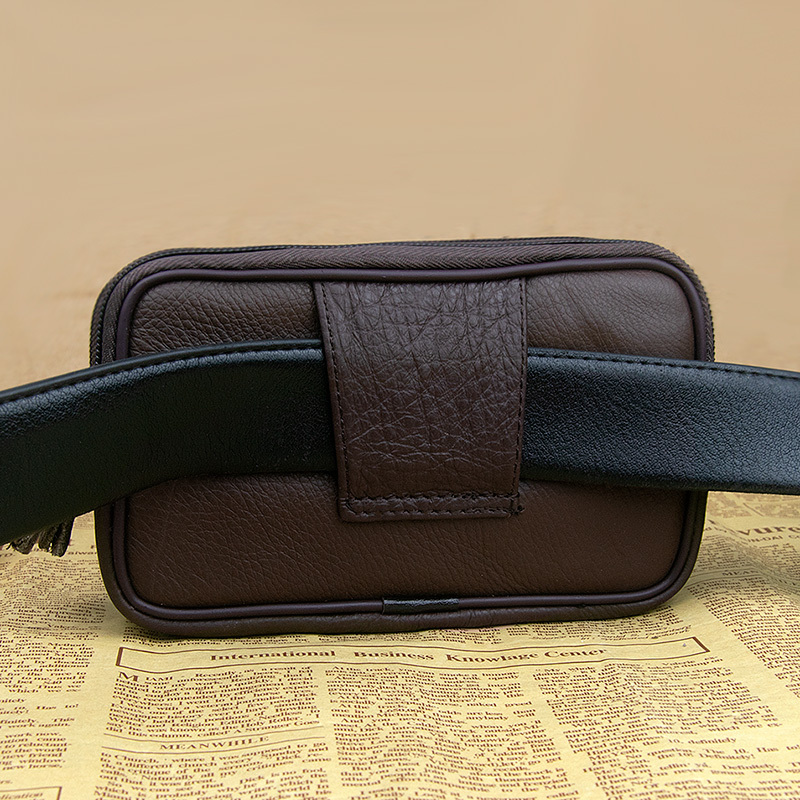 真牛皮手机腰包穿皮带6寸55寸通用横款男士手机包男腰包真皮钱包优卡