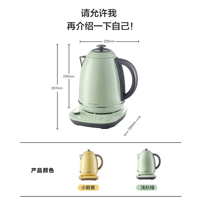 北鼎K740C/002 304不锈钢调温热电水壶 浅杉绿 1.7L