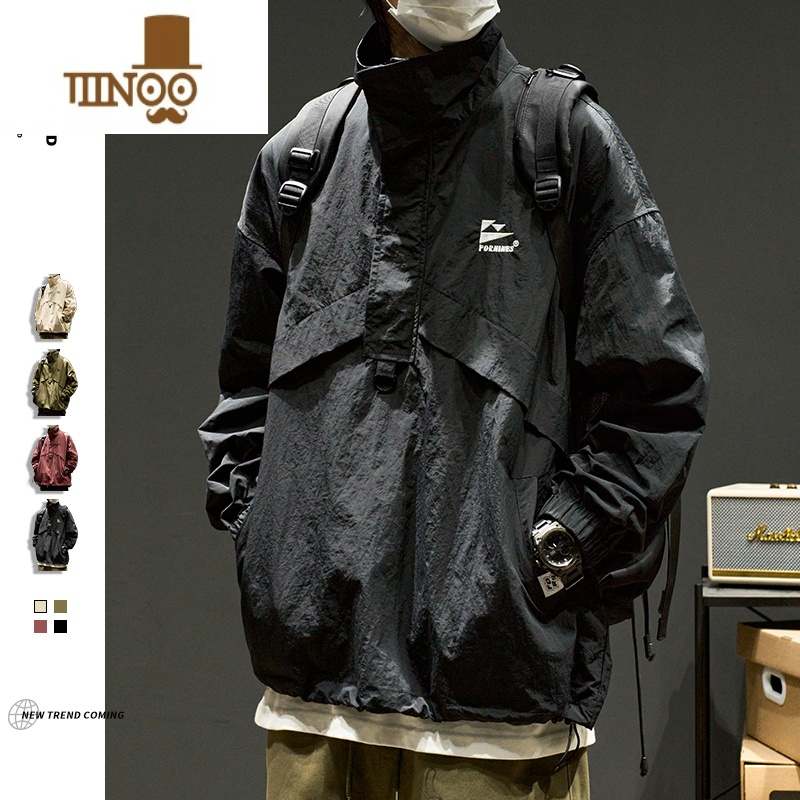 YANXU冲锋衣男潮牌美式复古半拉链抽绳工装卫衣痞帅机能夹克外套款高清大图