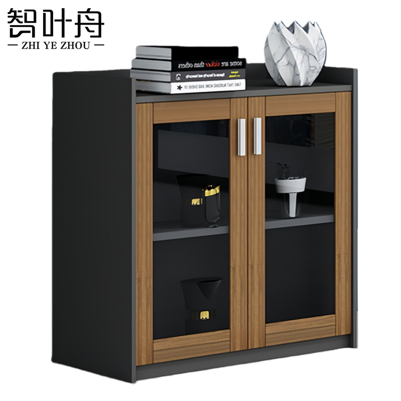 智叶舟木质矮柜二门玻璃柜80*40*80cm台高清大图