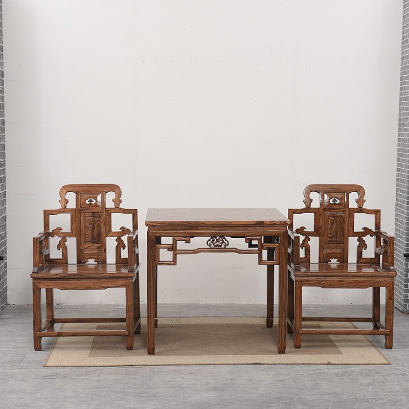 农村中堂六件套实木仿古中式四件套榆木太师椅八仙桌佛龛财神供桌