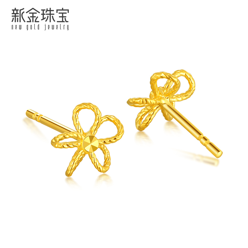 新金珠宝 5G硬金镂空麻花黄金耳钉女AWJ5ED23016X 1042