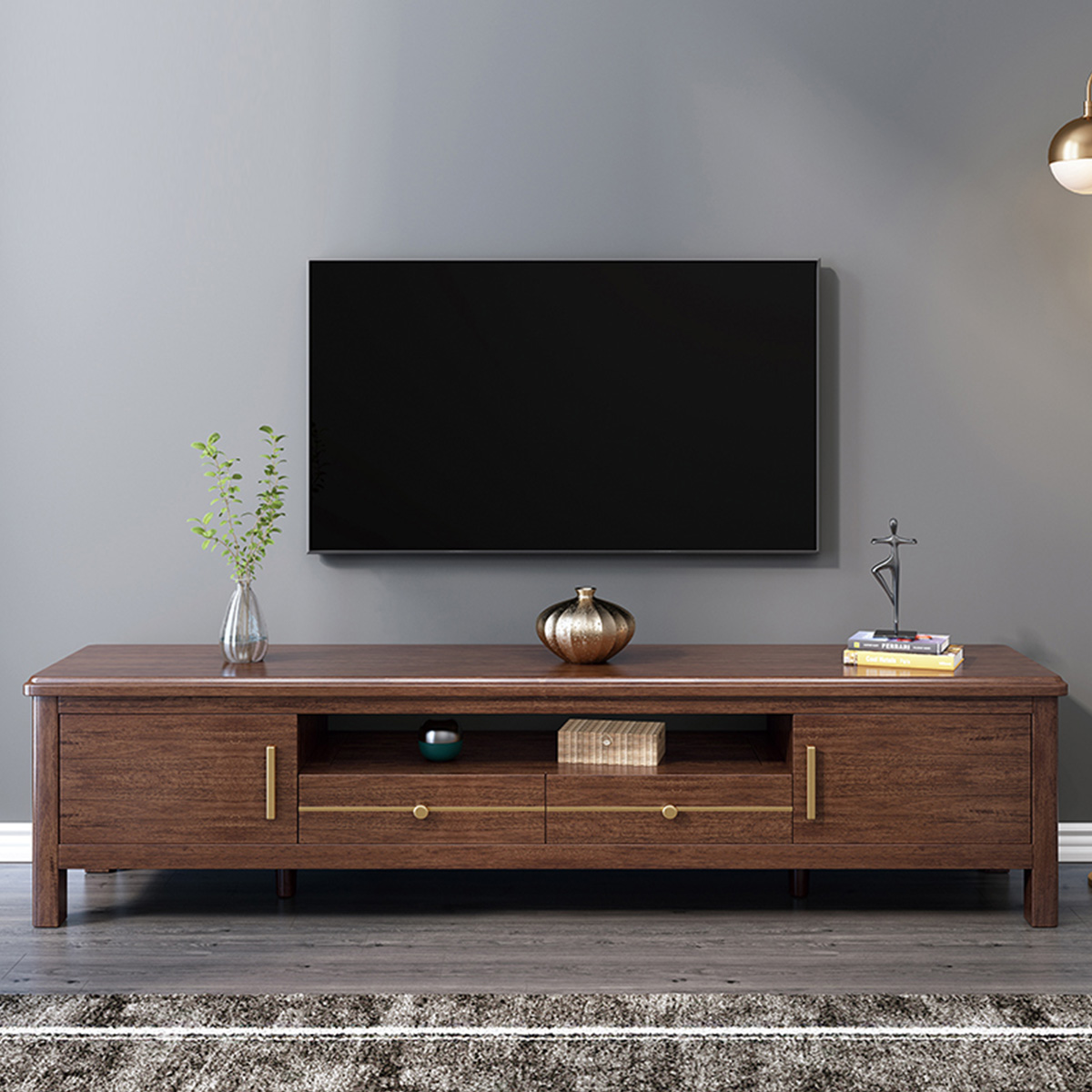 和谐爱巢 新中式实木电视柜客厅家具组合两门四抽屉落地储物收纳柜子