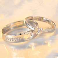 奥沃姿 2018新款S925纯银戒指 情侣对戒forever love订婚求婚七夕情人节礼物戒指 银色