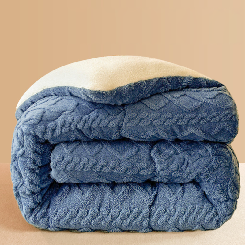 汉司家纺 HANSI-XP01提花雕花羊羔绒被 150*200cm 被子(计价单位:条)蓝色高清大图