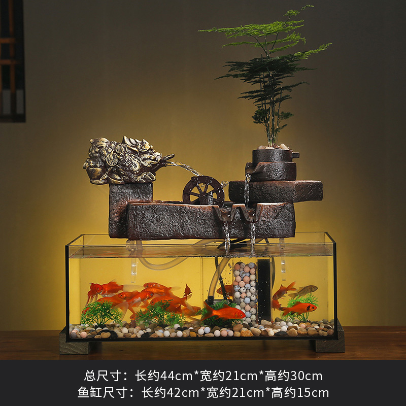 创意招财流水摆件室内客厅办公室装饰桌面循环水鱼缸开业乔迁礼品
