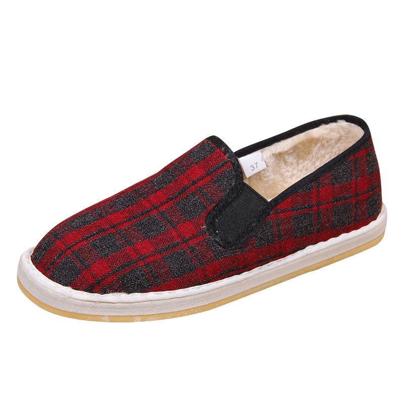 婕秘老北京布鞋女士春秋红格子透气加绒保暖泡沫底二棉鞋居家布鞋