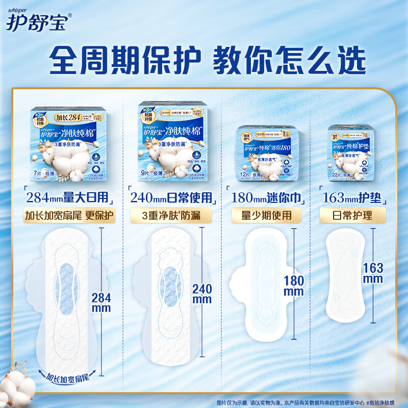护舒宝 天然纯棉卫生护垫 163mm*22片 无香型超薄姨妈巾高清大图