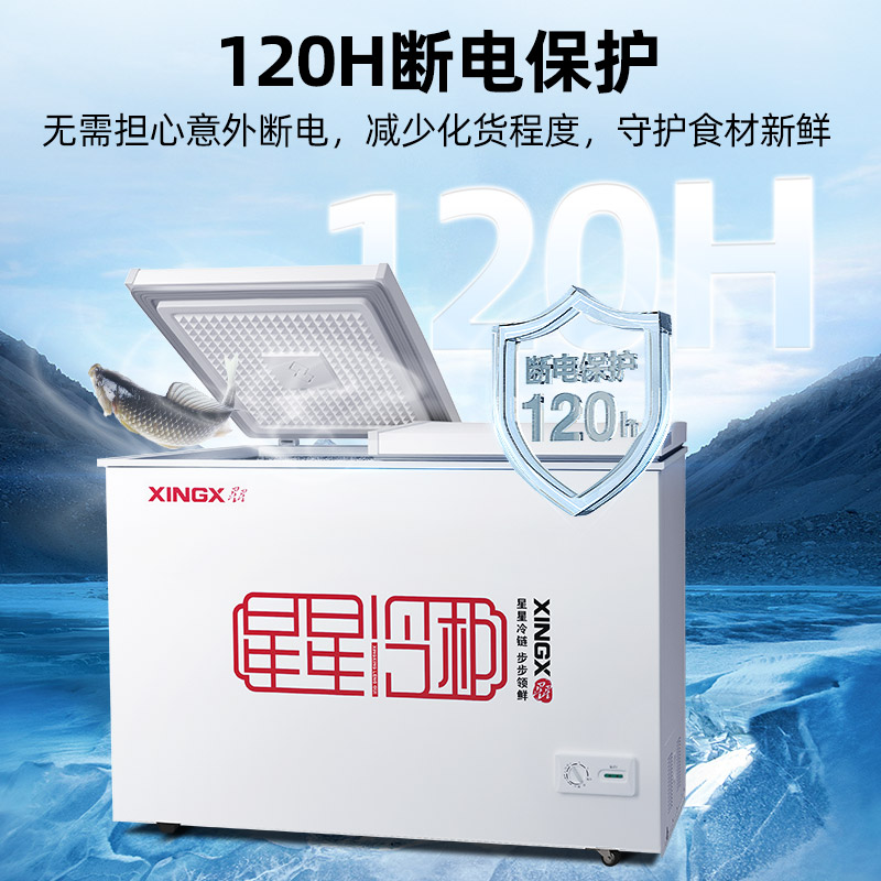 星星(XINGX) BCD-280E 280升 顶开门取物便捷 双温双箱左右储存更鲜美 卧式冷柜 冰柜高清大图