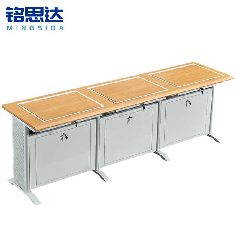 铭思达翻转电脑桌三人位张高清大图