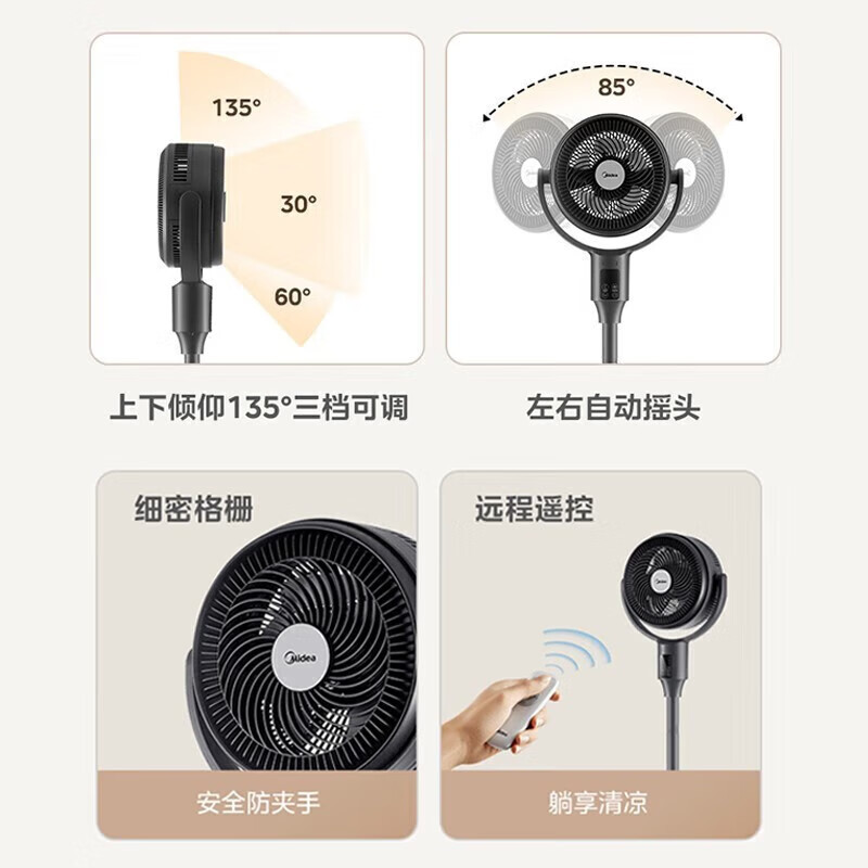 美的(Midea)循环电风扇家用落地扇立式风扇转页扇空气循环立式9叶变频温控遥控 黑色 FGD24UCR高清大图