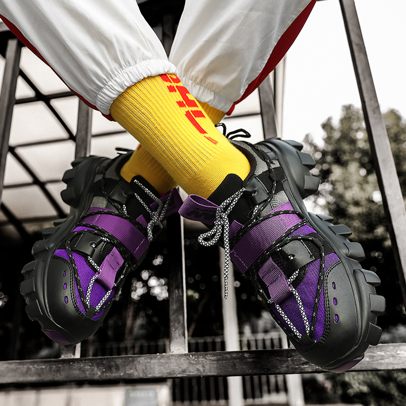 绛天老爹鞋男冬季ins韩版透气街头潮流欧洲站板鞋子机能风黑武士运动