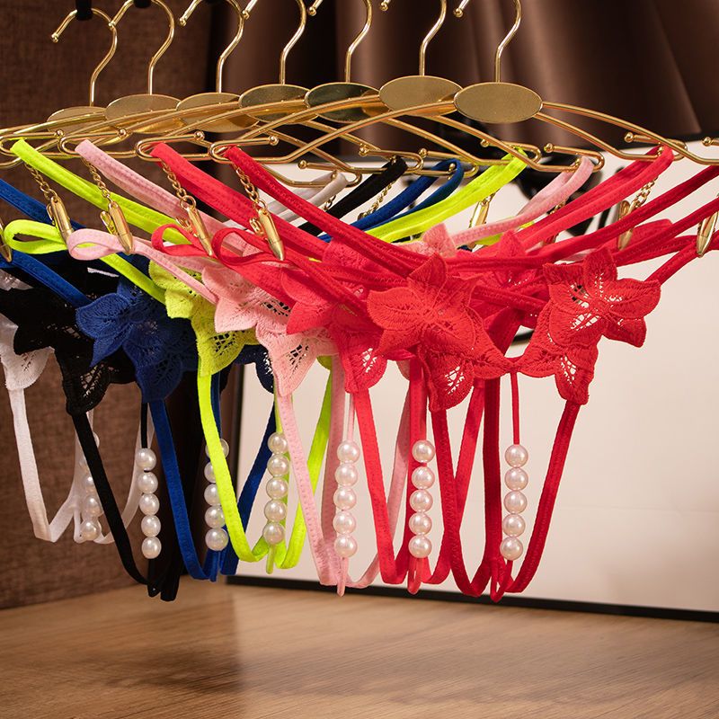 内裤女丁字裤珍珠按摩透明开裆夜店性感蕾丝刺绣情趣火辣诱惑免脱