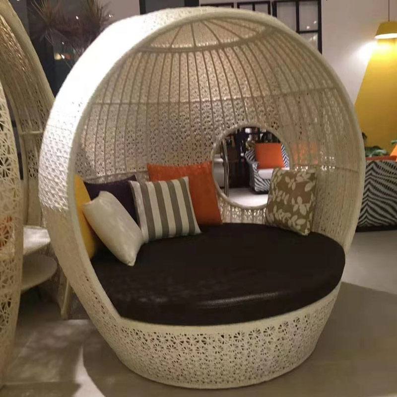 欧式户外编藤沙发组合别墅庭院酒店圆床会所游泳池室外鸟巢躺床