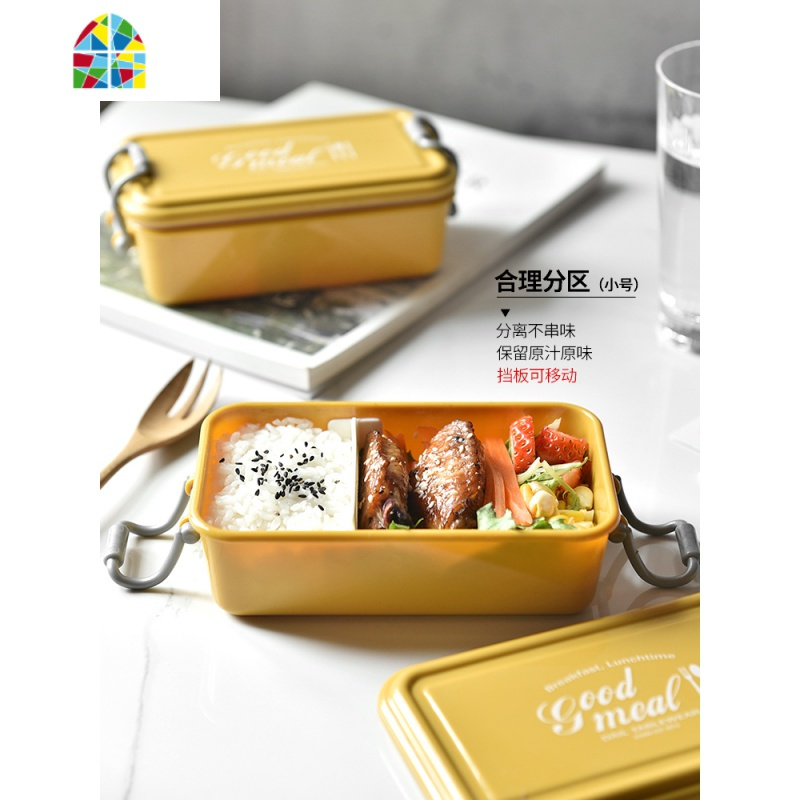 轻食便当盒日式三明治健身饭盒分隔型单层微波炉加热饭盒 FENGHOU 蓝色+灰色饭盒袋套装