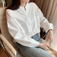[1折价42.9元叠加优惠券]唐狮秋季新款女净色特殊领型长袖衬衫百搭显瘦时尚休闲通勤