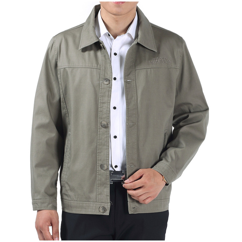 suntek中老年男装春秋季夹克衫水洗棉翻领茄克男士休闲爸爸装大码外套