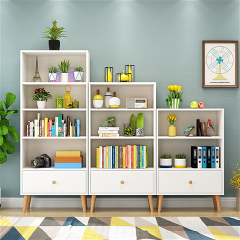 鑫环境 落地书架木制组合书架简约客厅收纳架书柜卧室简易桌上面置物架学习书架书籍置物架省空间 宽120组合暖白