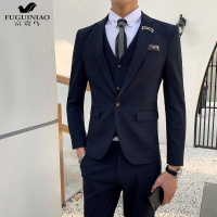 富贵鸟（FUGUINIAO）西服套装男士三件套青年韩版修身休闲新郎结婚礼服英伦风帅气西装