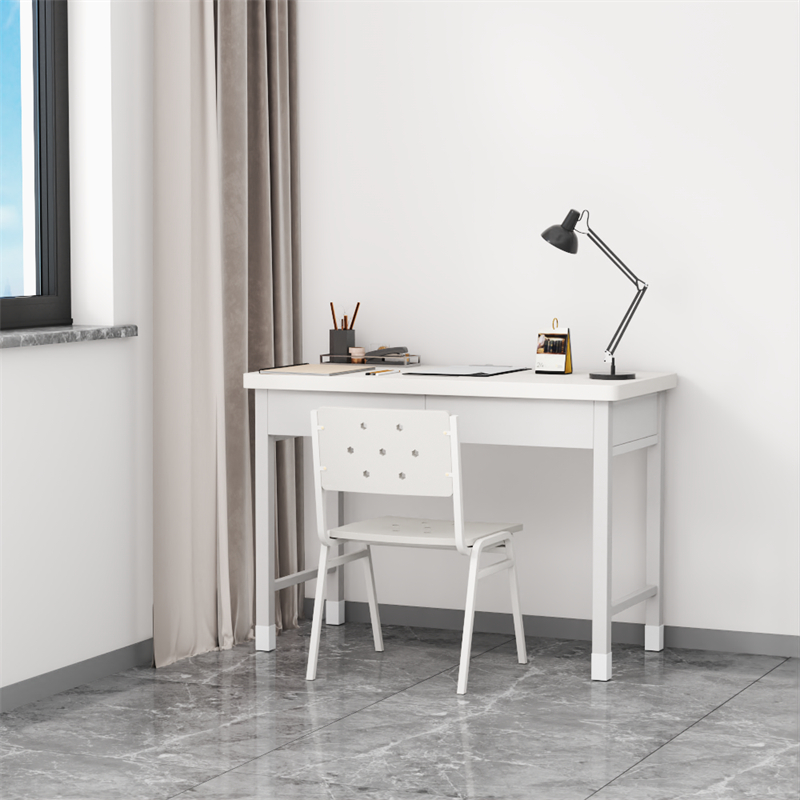 富路达钢制学习桌写字桌学员电脑桌内务办公桌宿舍干部二抽桌+椅子高清大图