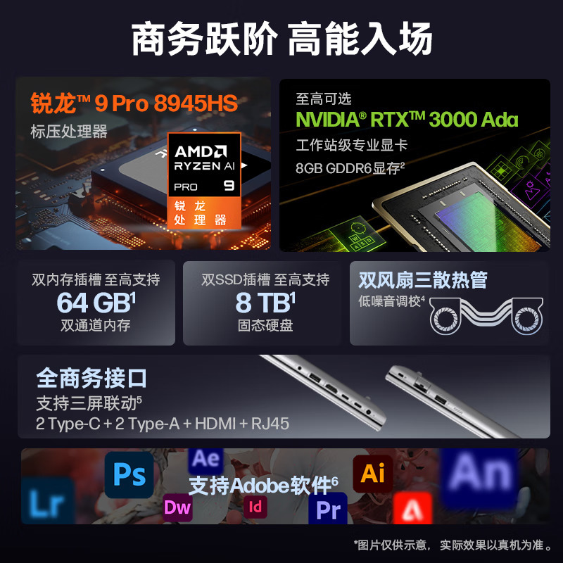 2024款 惠普(HP)战99 16英寸高性能定制笔记本电脑设计师本(R9 Pro-8945HS 64G内存 1TB固态 RTX3000Ada 8G独显 2.5K屏 Winpro)