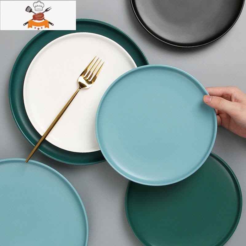 北欧陶瓷西餐盘家用牛排刀叉盘子套装创意网红餐具菜盘圆形早餐盘 6英寸哑光牛排盘-浅灰(送果叉2个) 敬平图片