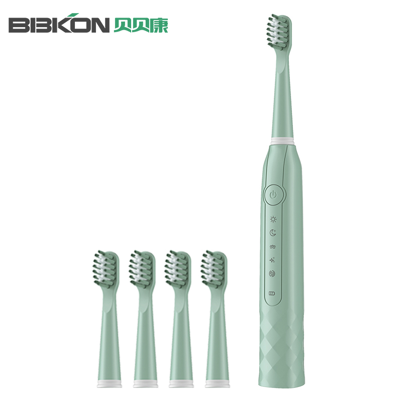 贝贝康(BBKON)电动牙刷D-01-5 绿色 五档模式 声波震动 全身水洗 持久续航 15000转/分钟 高速震动