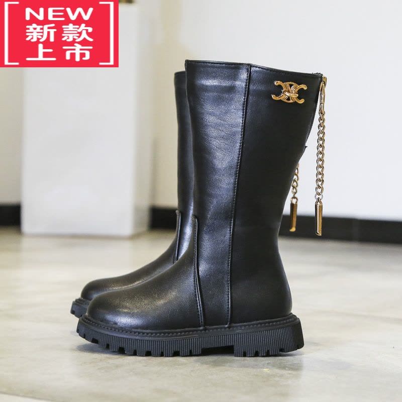 可莉允儿童靴子2022年秋冬季新款女童黑色加棉保暖长筒靴小女孩软底童鞋图片