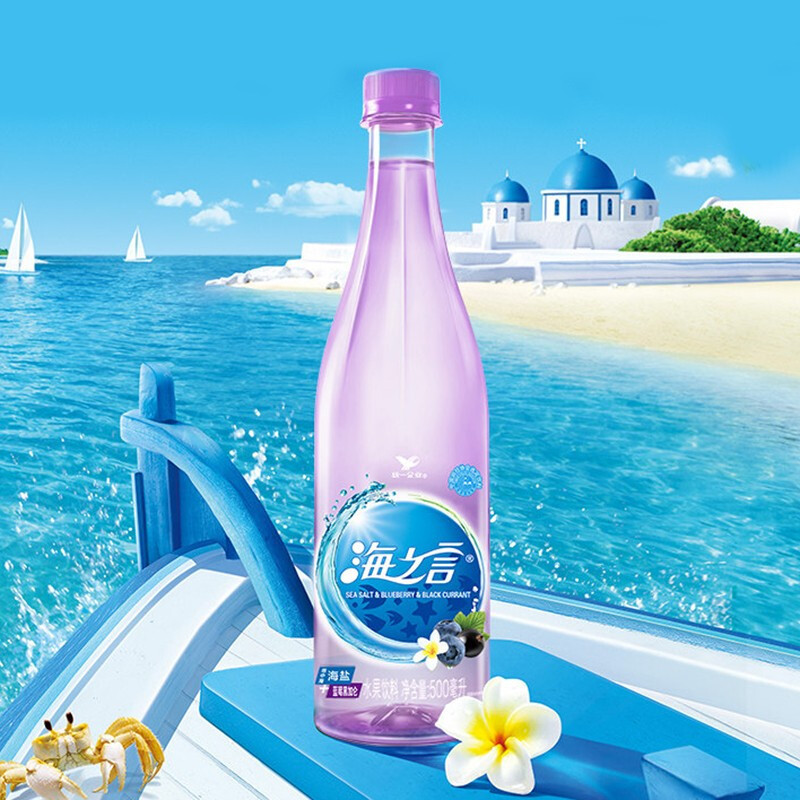 统一海之言海盐柠檬百香果黑加仑水果饮料海盐解渴补水500ml*15瓶/9瓶