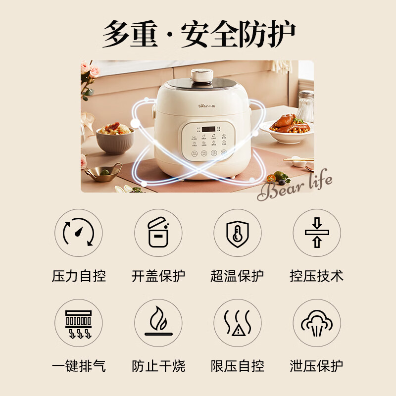 小熊(Bear)电压力锅 电高压锅 小型智能高压电饭锅 家用多功能迷你打火锅宝宝粥自动控压 YLB-A20X2 2升单胆高清大图