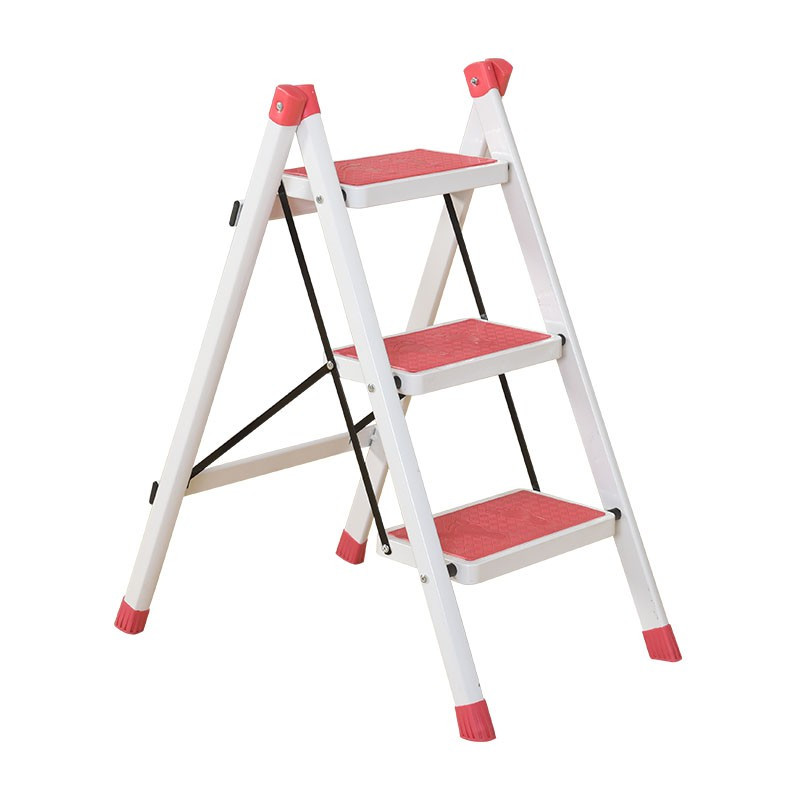 家用人字梯子三步梯登高踏板梯彩梯厨房家用梯折叠梯子三维工匠桔色橘